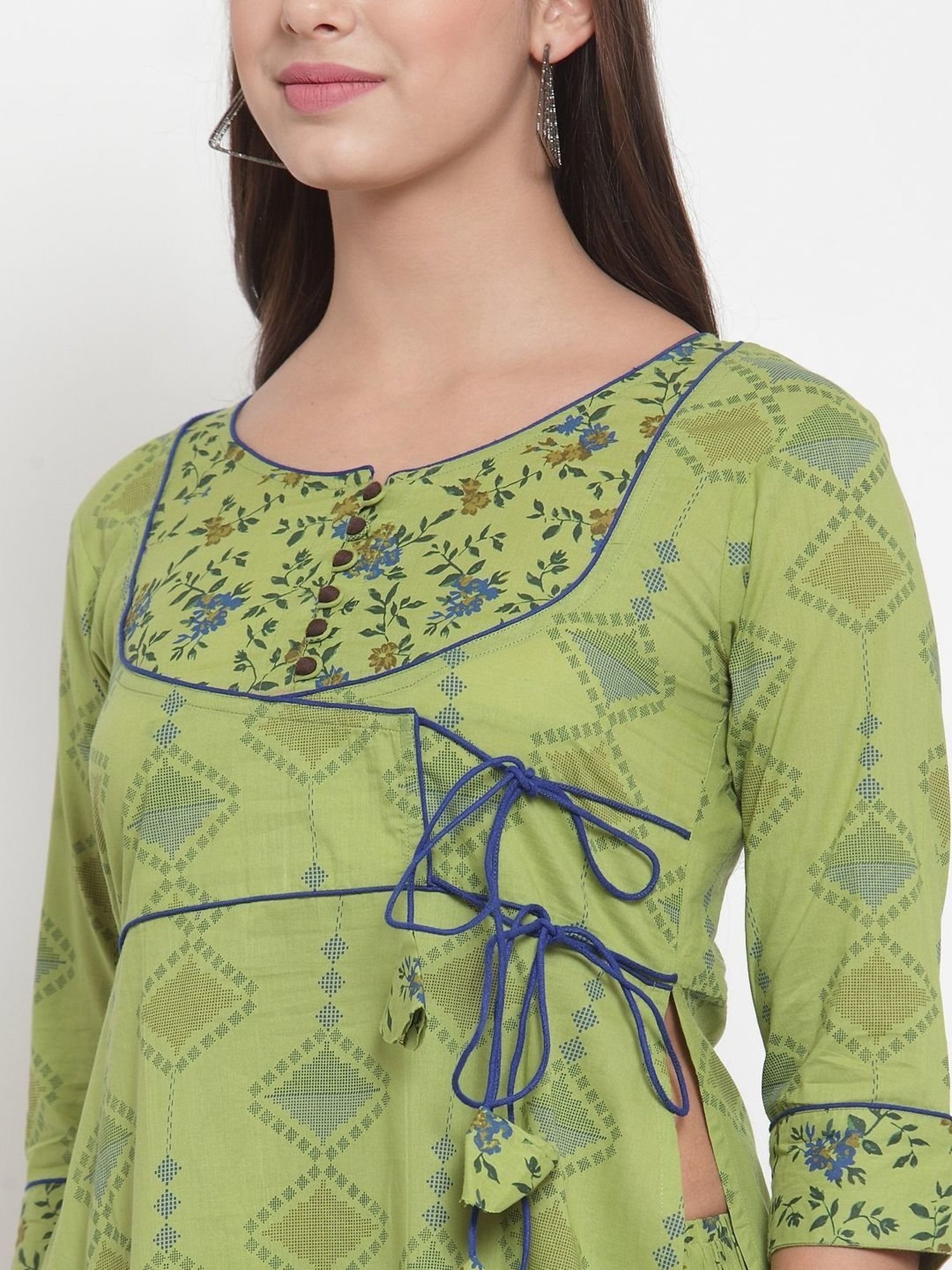 Indibelle Green Cotton Printed Straight Kurta