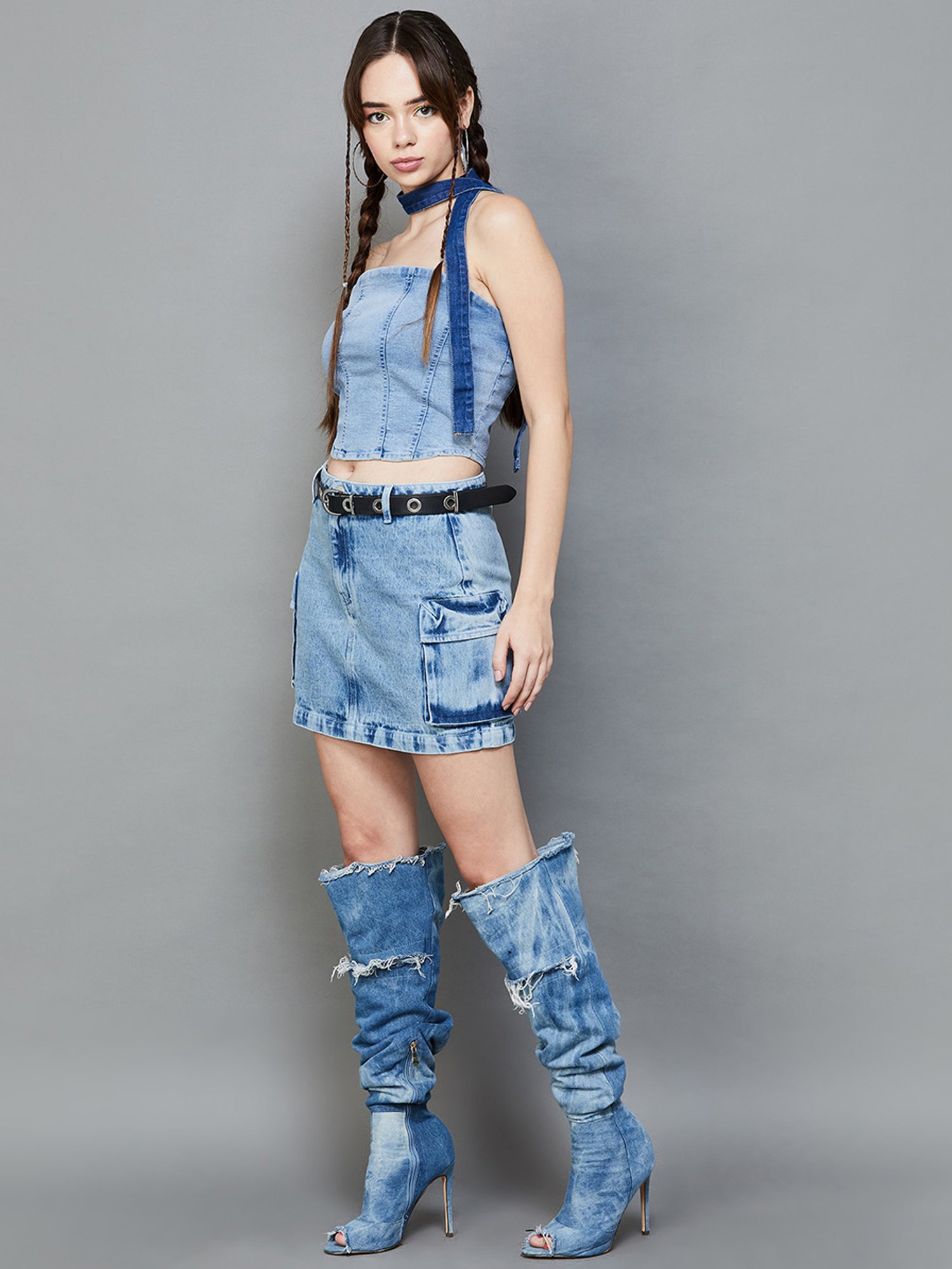 Ginger by Lifestyle Blue Cotton A-Line Skirt