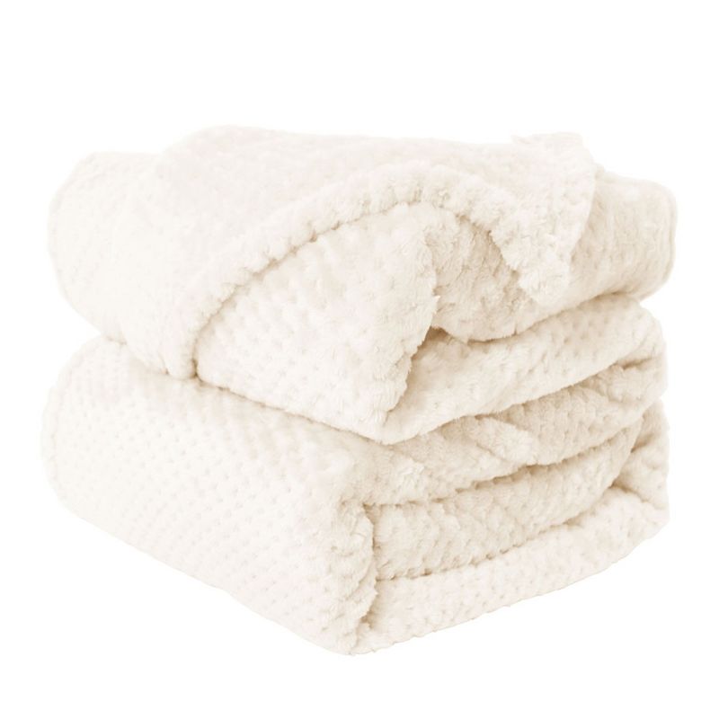 1 Pc Queen Faux Fur Lambswool Reversible Plaid Pattern Bed Blankets Purple  - PiccoCasa