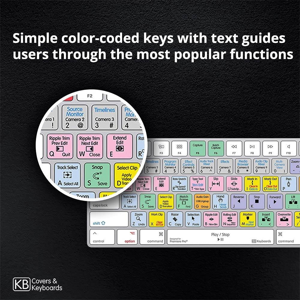 KB Covers Backlit Adobe Premiere Pro CC Keyboard | Editing Mechanical Keyboard Compatible with macOS | USB-A & Wireless