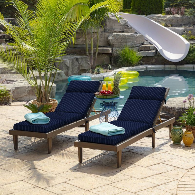 Woven Stripe Outdoor Chaise Lounge Cushion Blue - Arden Selections