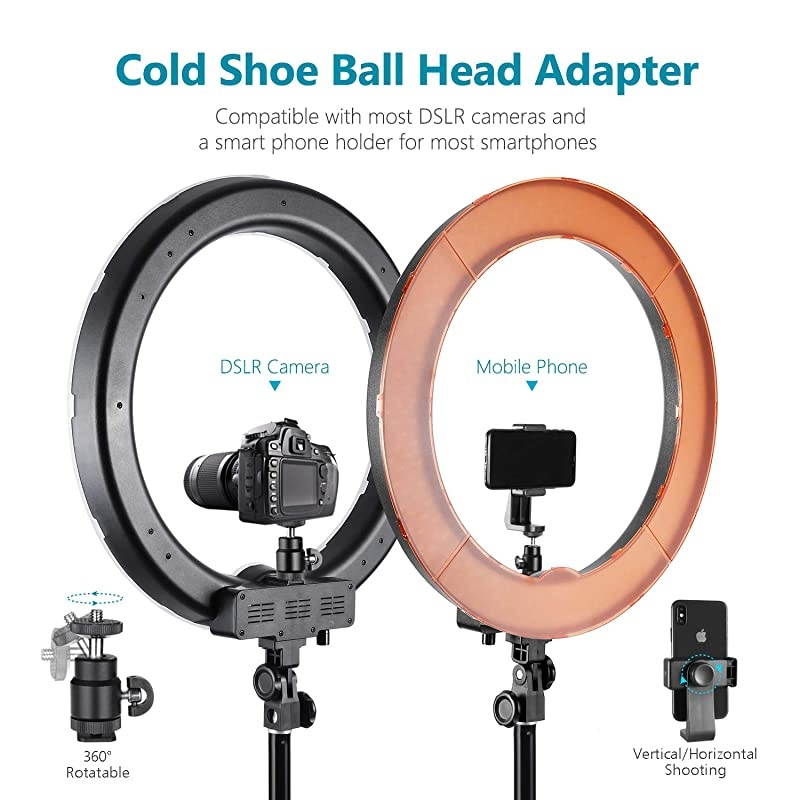 18inch SMD LED Ring Light Dimmable Lighting Kit with 787inch Light Stand Filter and Hot Shoe Adapter for Camera Photo Studio LED Lighting Portrait YouTube Video Shooting No Carrying Bag