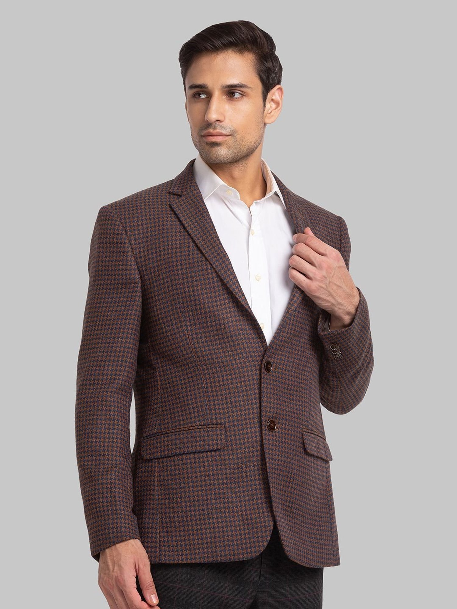 Park Avenue Brown Super Slim Fit Printed Blazer