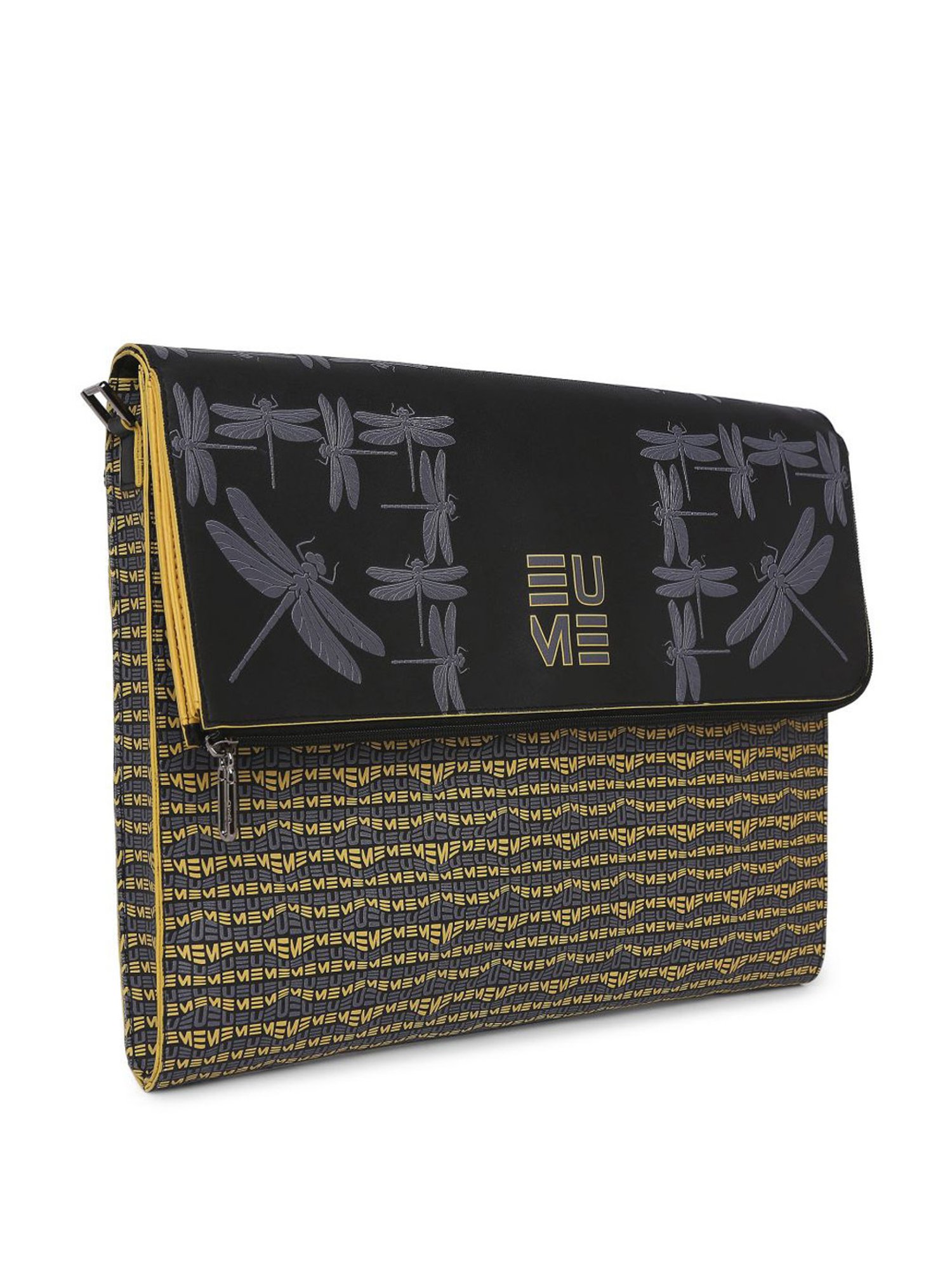 Eume Dragonfly Black Leather Printed Laptop Sleeve