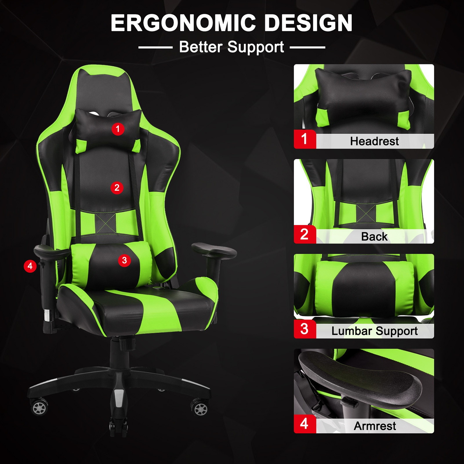 YOUTHUP Racing Style Gaming Chair Adjustable Ergonomic Computer Desk Chair,PU Leather Racing Reclining Swivel High Back Chair with Headrest and Lumbar Support,Pink