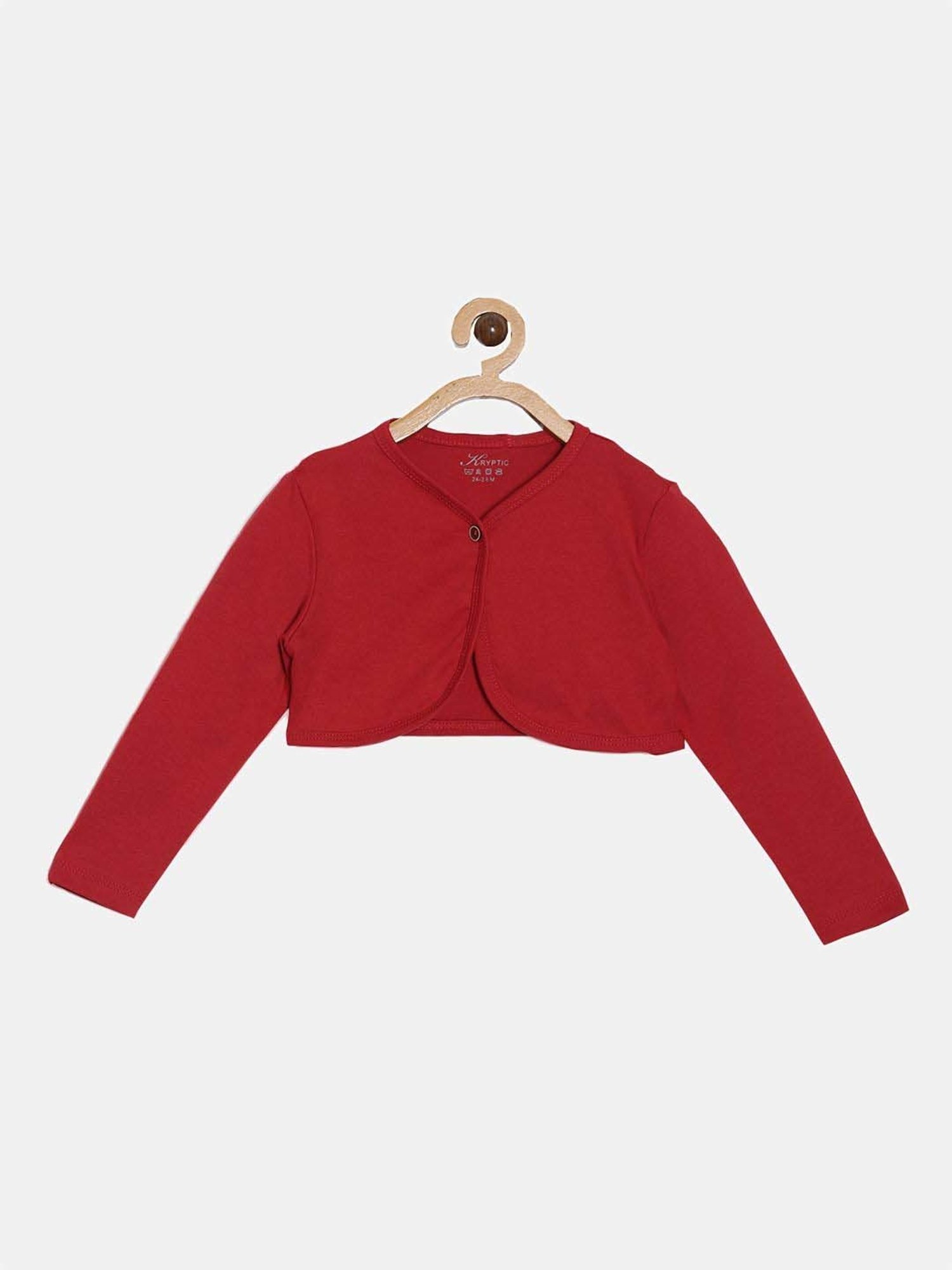 Kryptic Kids Red Cotton Regular Fit Full Sleeves Shrug