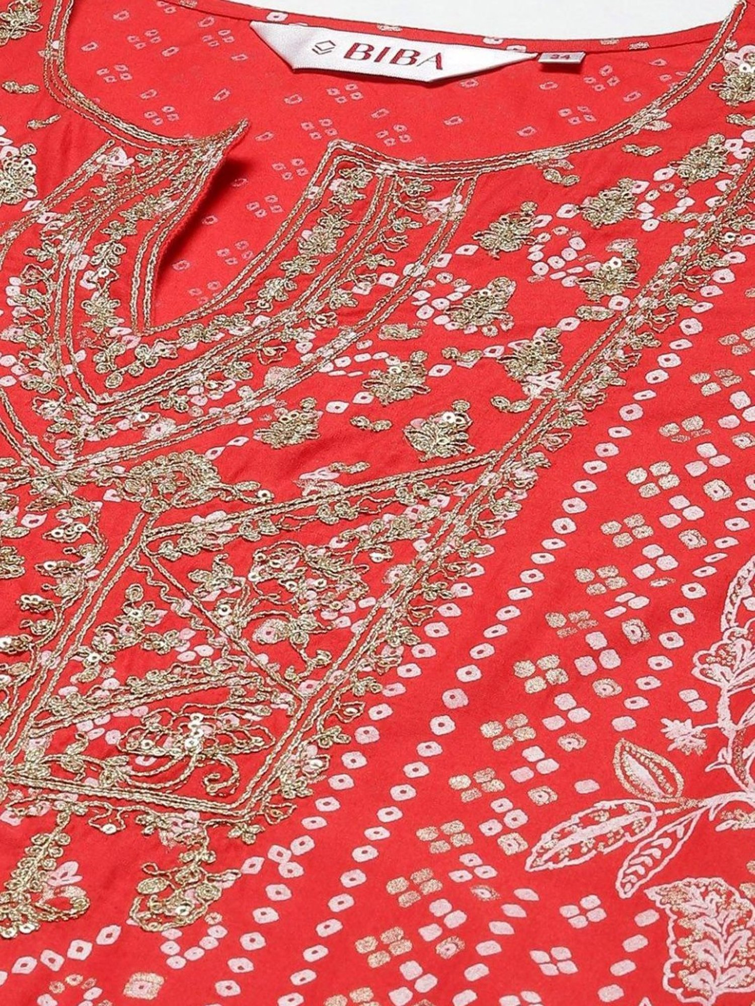 Biba Red Cotton Zari Work Kurta Pant Set With Dupatta