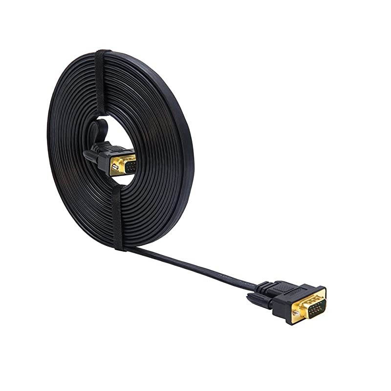 5M Ultra Thin Flat Type Computer Monitor VGA Cable Standard 15 Pin Male to Male Connector SVGA Wire 16 Feet Black