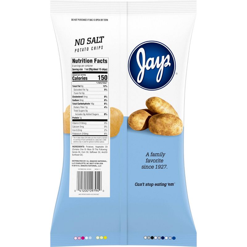 Jays No Salt Potato Chips - 8oz