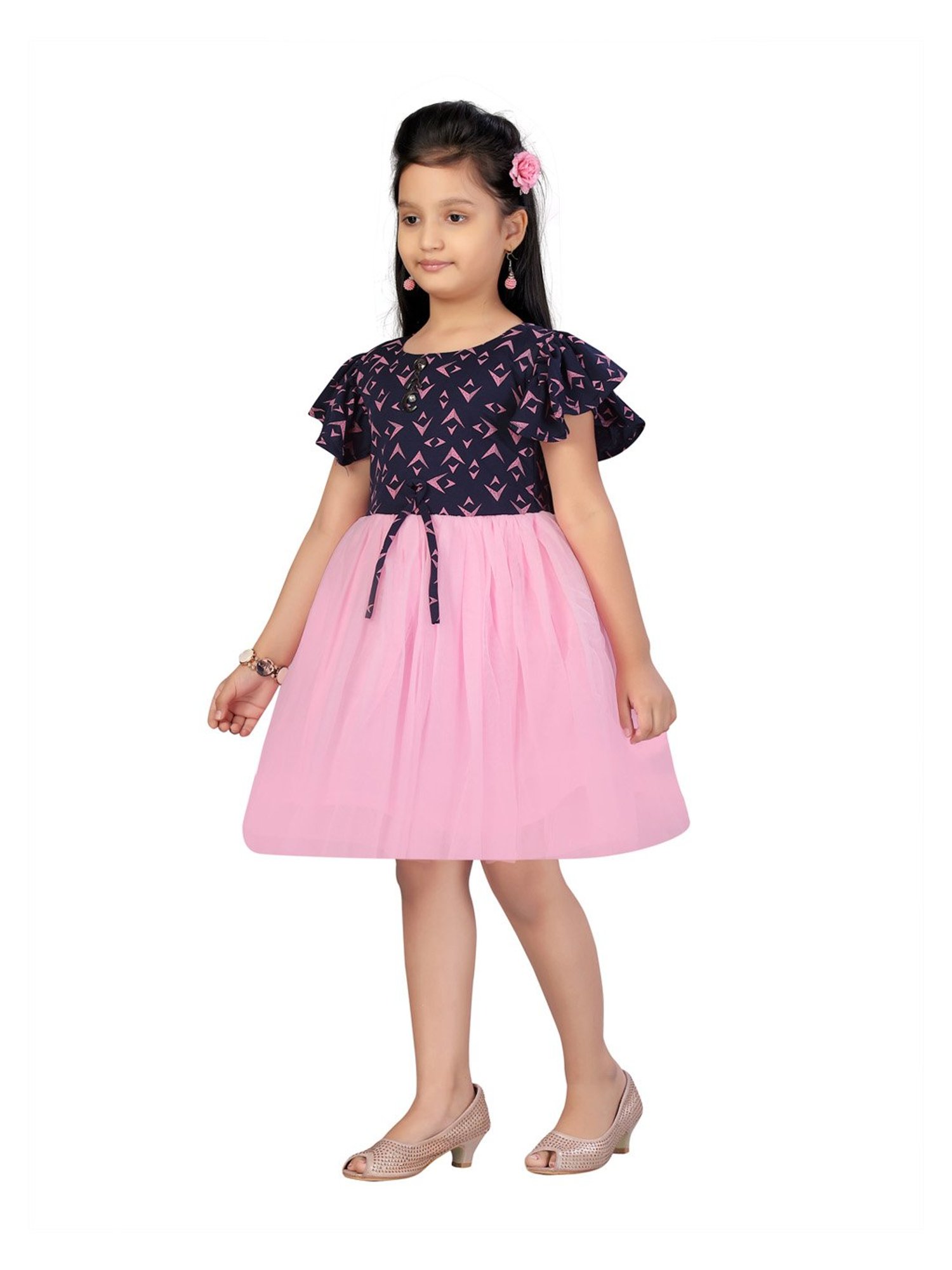 Aarika Kids Navy & Pink Printed Dress