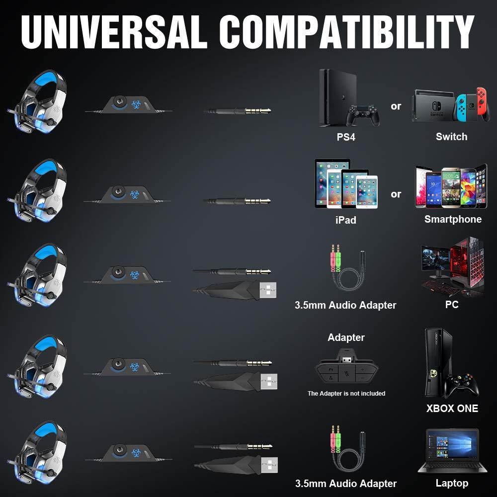 BENGOO V-4 Gaming Headset for Xbox One, PS4, PC, Controller, Noise Cancelling Over Ear Headphones with Mic, LED Light Bass Surround Soft Memory Earmuffs for PS2 Mac Nintendo 64 Game Boy Advance Games