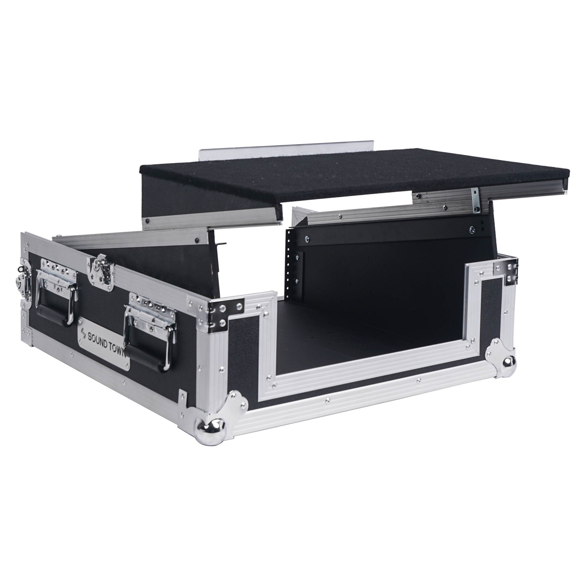 Sound Town 2U Glide Style Rack Case with 11U Slant Mixer Top, 20&rdquo; Rackable Depth and Laptop Platform (STMR-2ULT)