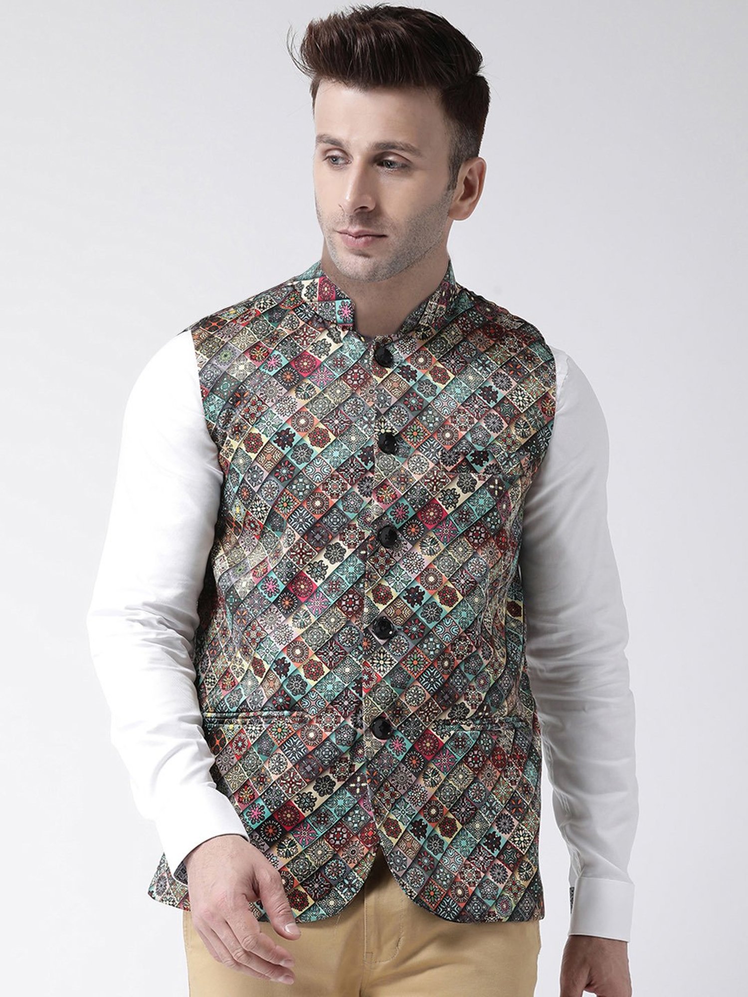 Hangup Plus Multicolor Regular Fit Printed Nehru Jacket