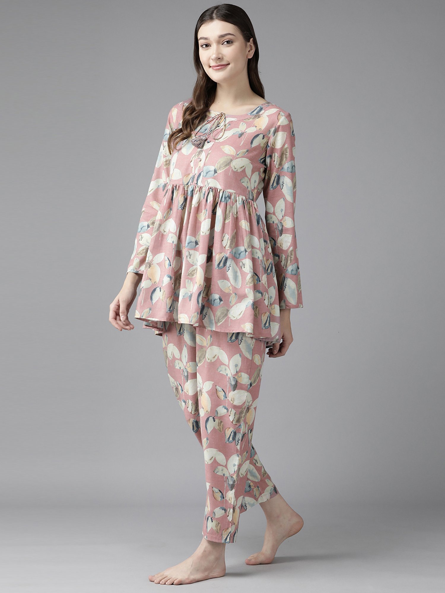 Prakrti Pink Cotton Printed Top Pant Set