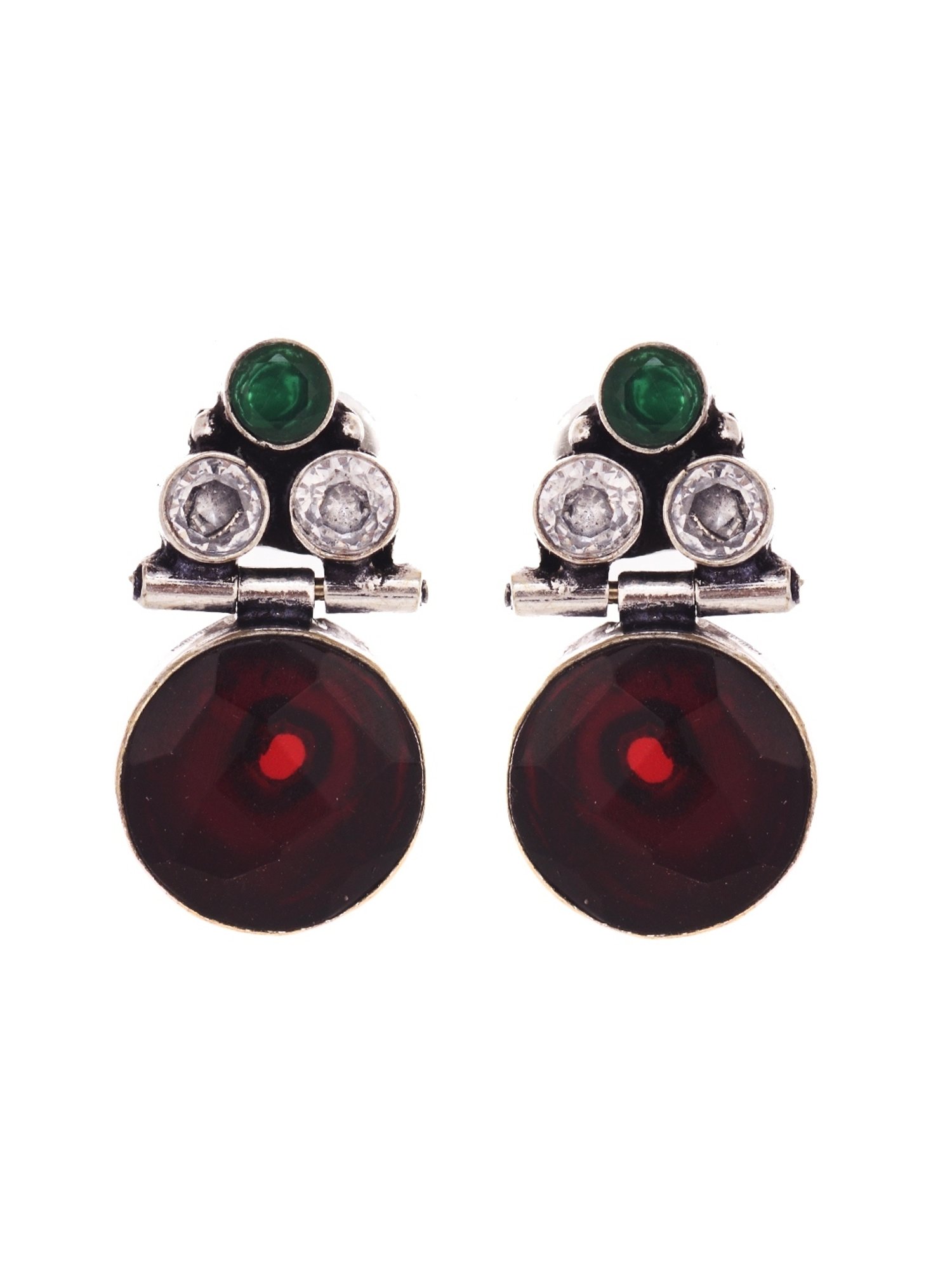Saraf RS Jewellery Oxidised Ruby Red Drop Minimal Earring