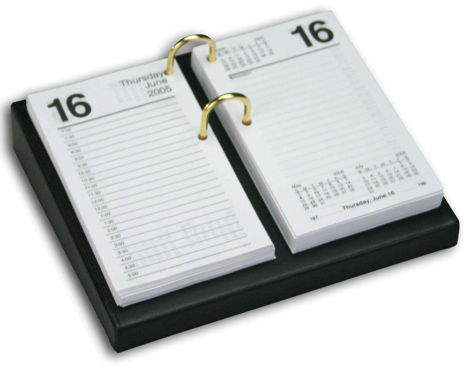 A1006 3.5 x 6 Calendar Holder With Gold Accents Black Leather With Rings