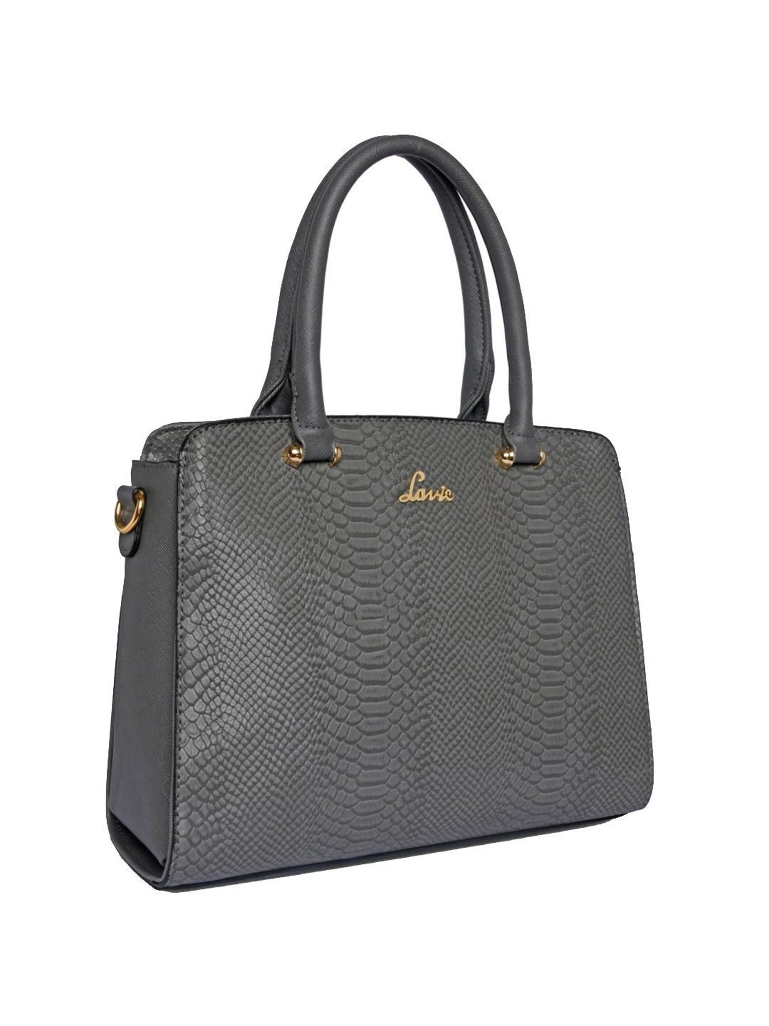 Lavie USHYCROC Grey Textured Medium Handbag