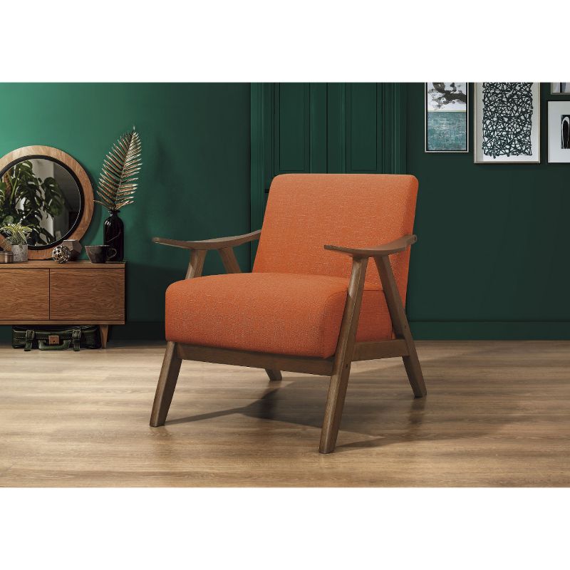 Lexicon Damala Collection Retro Inspired Wood Frame Accent Chair Seat with Polyester Fabric for Living Rooms and Offices, Orange
