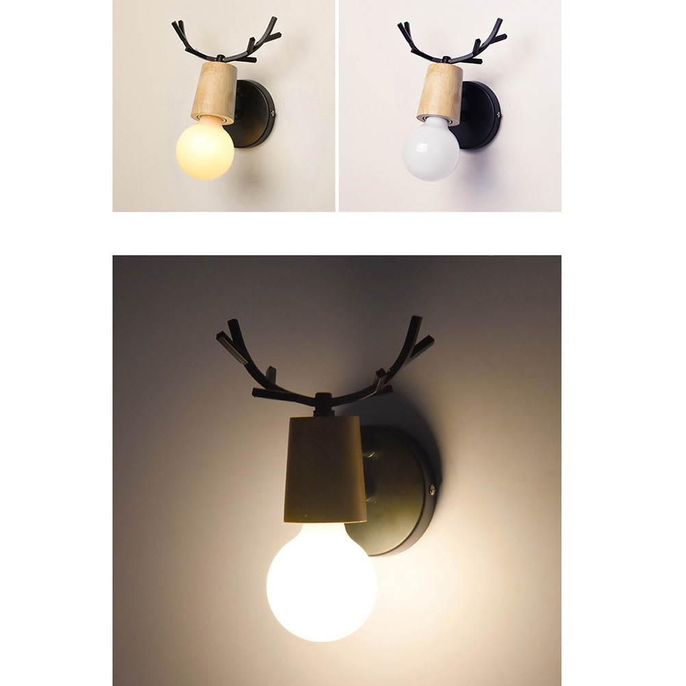 220V Nordic Wooden Creative Personality Antler Wall Lamps Iron Art Europe Wall Lamps for Living Room Bedroom Bathroom with G80 Bulbs (Warm Light, Black)