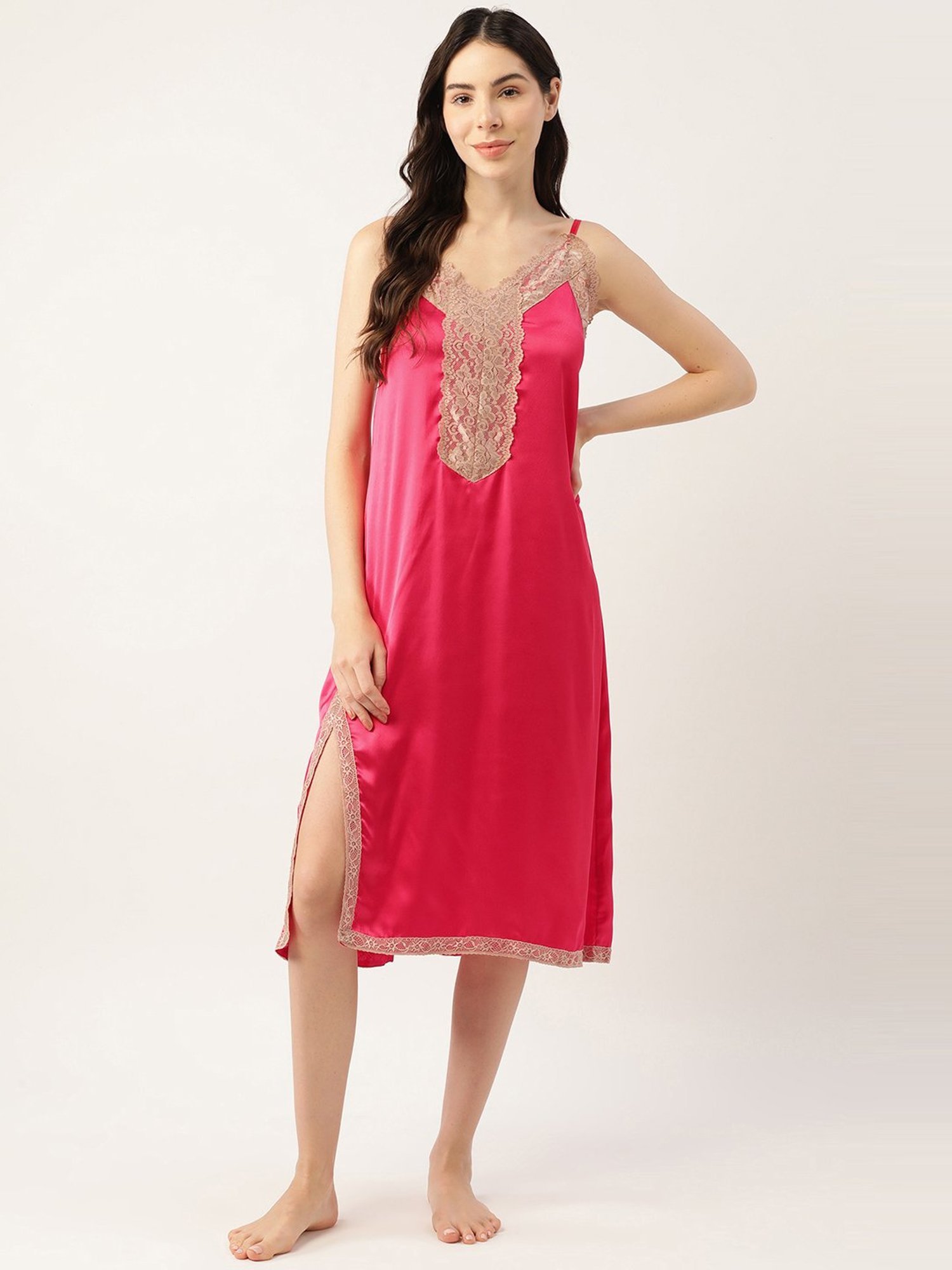 Ms.Lingies Pink Lace Work Nighty