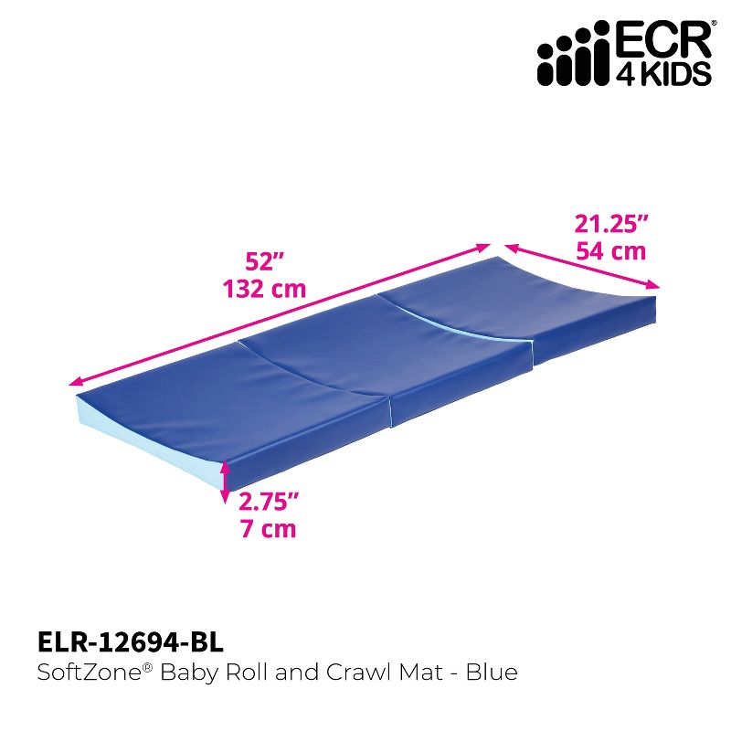 ECR4Kids SoftZone Baby Roll and Crawl Mat for Infants - 3-Piece Connecting Mat for Activity and Tummy Time, Blue