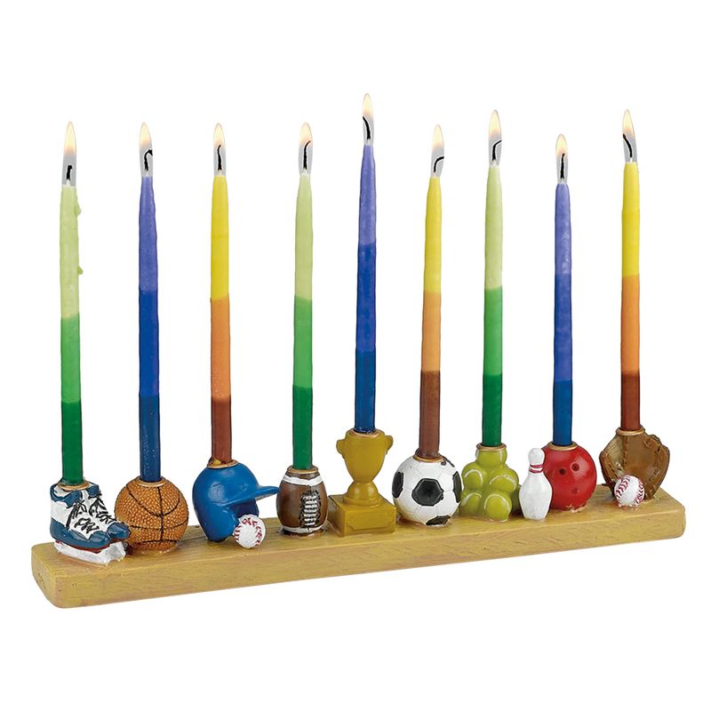 Rite Lite 12" Hanukkah Sports Themed Hand Painted Menorah - Brown/Blue