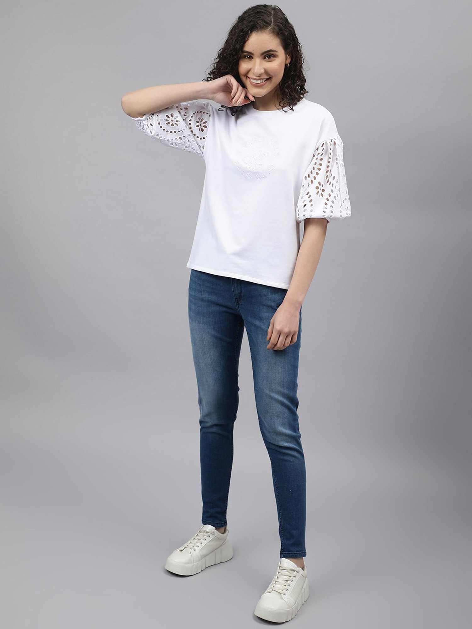 Beverly Hills Polo Club White Self Pattern Pullover