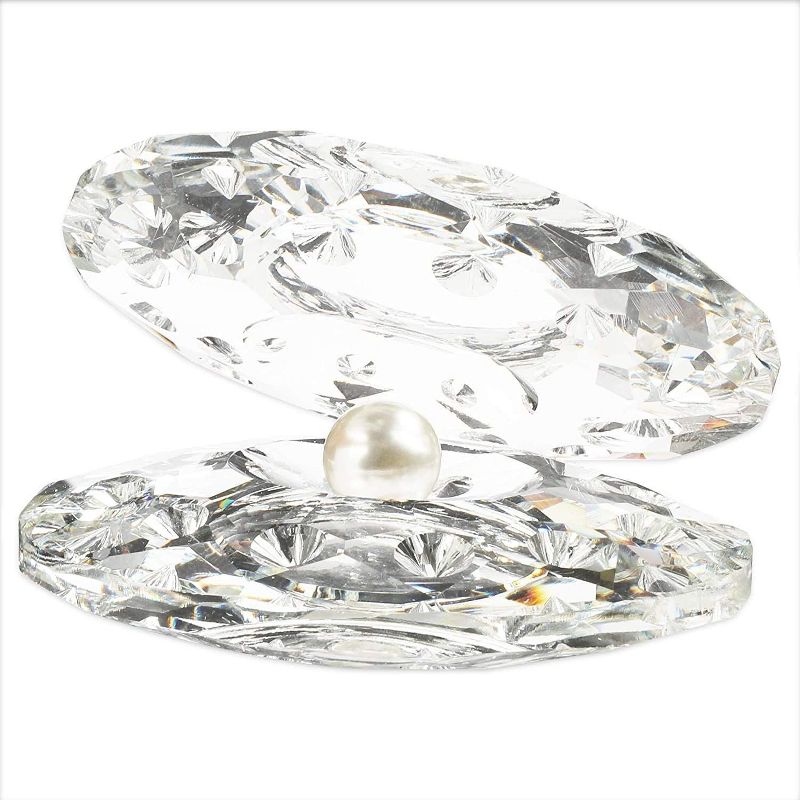Okuna Outpost Seashell Crystal Glass Figurine Sea Shell with Pearl for Wedding Gift 4"x3"x2.6"