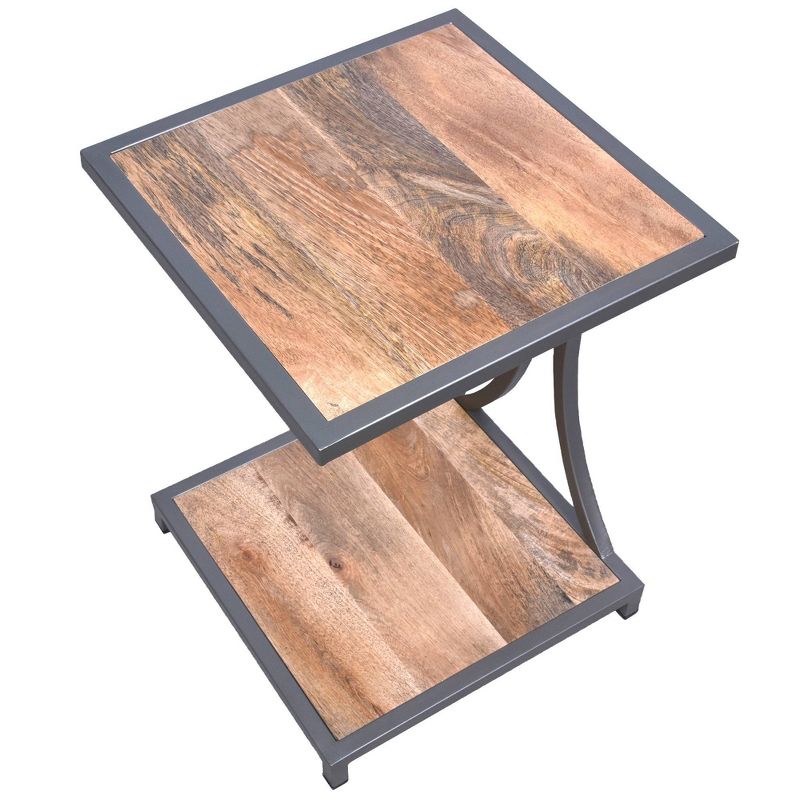 Wooden End Table with Metal Framing and Open Shelf Brown/Gray - The Urban Port
