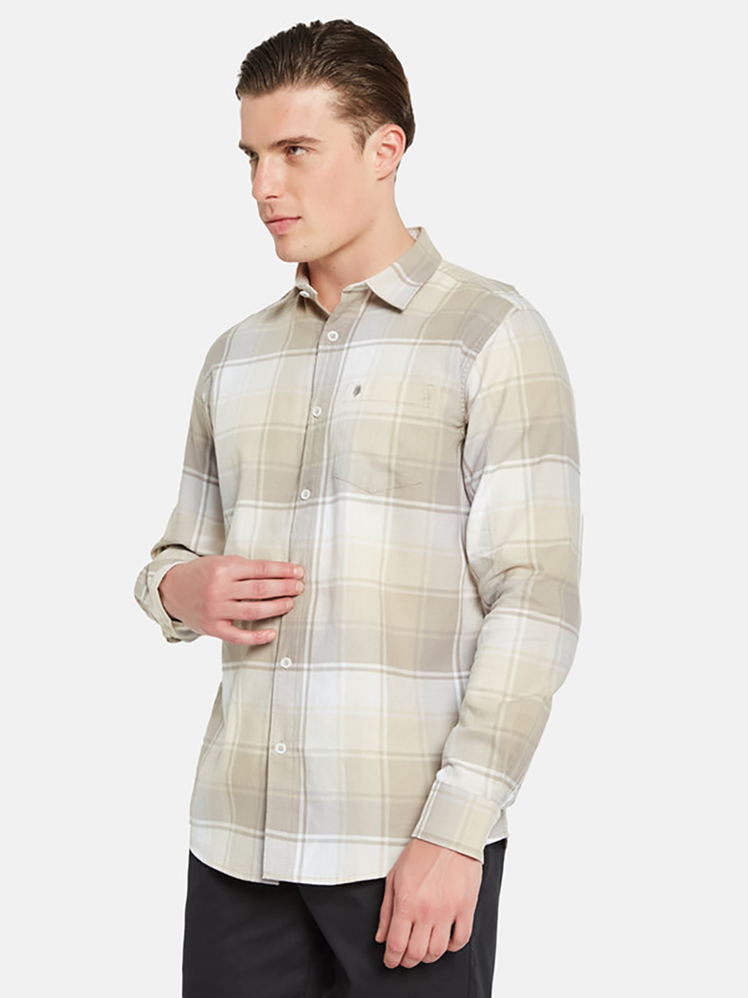 METTLE Light Brown Regular Fit Check Shirt