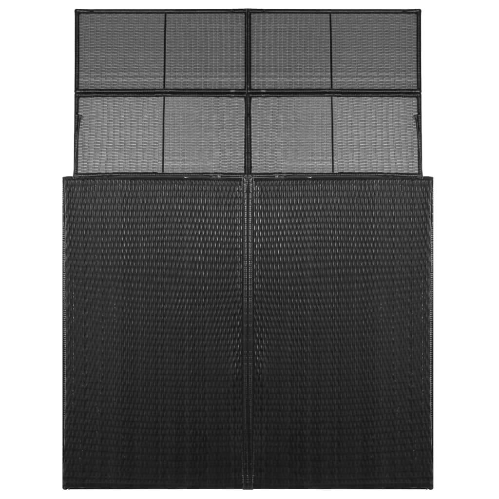 vidaXL Double Wheelie Bin Shed Black Poly Rattan Outdoor Garbage Trash Box