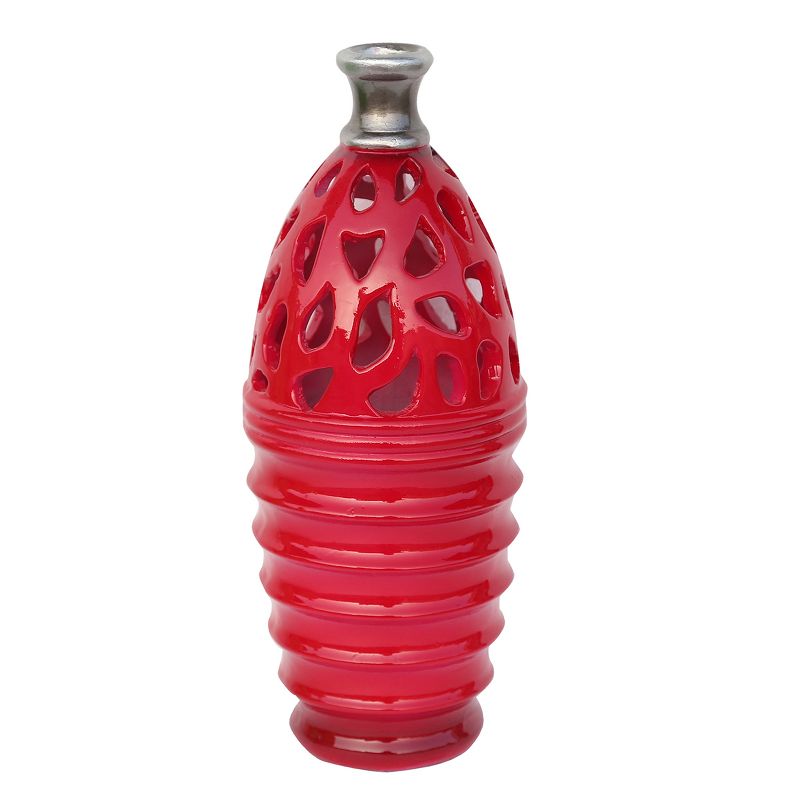 Northlight 11.25" Shiny Cutout Outdoor Patio Bottle Vase - Red/Gray
