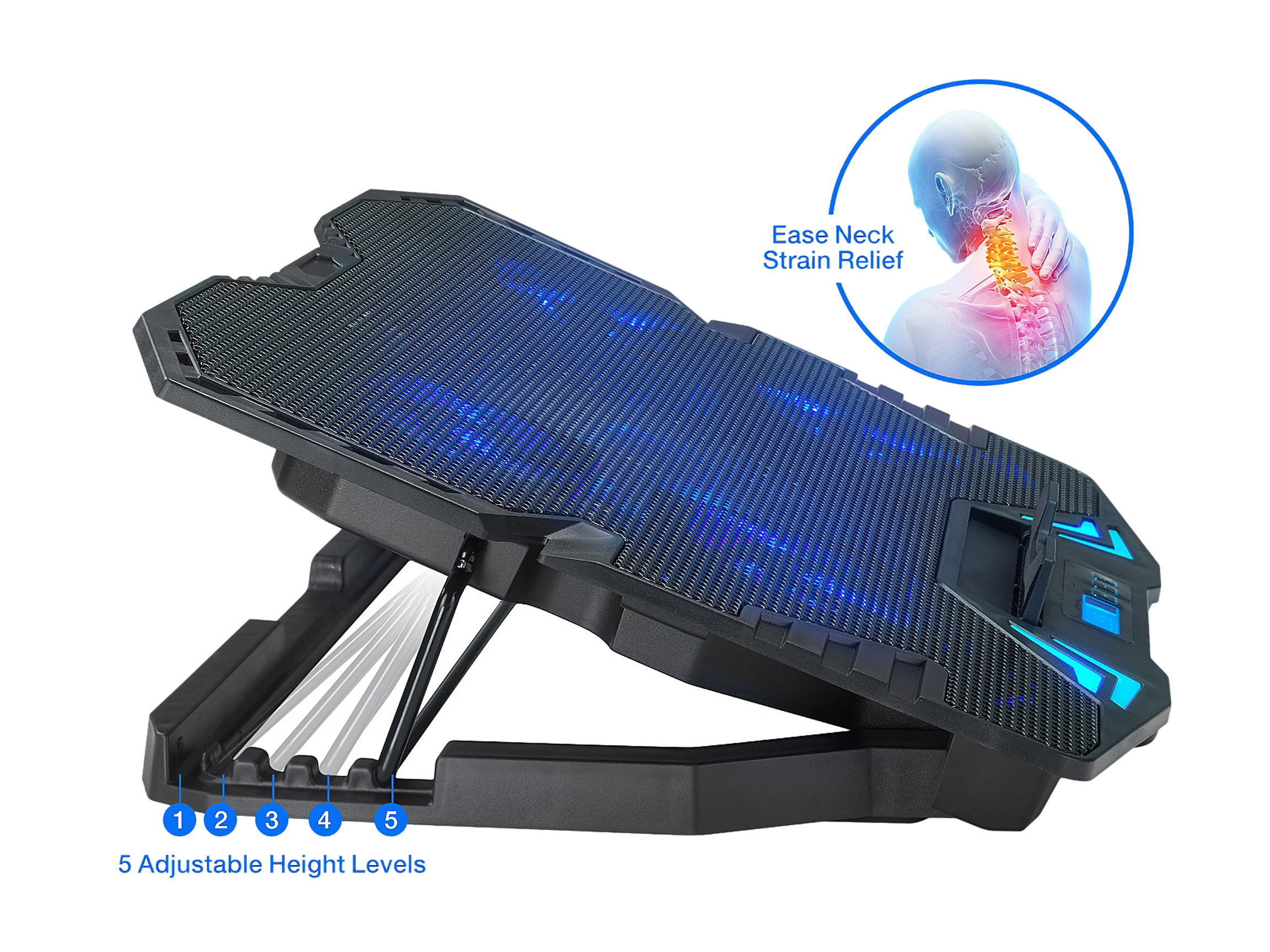 Laptop Cooling Pad, Laptop Cooler with 5 Quiet Red LED Fans for 12"-17" Inch Laptop, Dual USB 2.0 Ports, Portable Angle Adjustable Laptop Stand for Gaming Laptop-Green