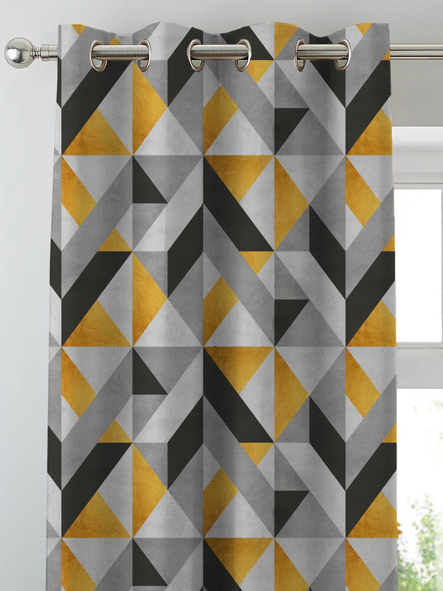 SPACES DRAPE STORY Elegent Yellow & Grey Polyester 8 FT Door Curtain - Set of 2
