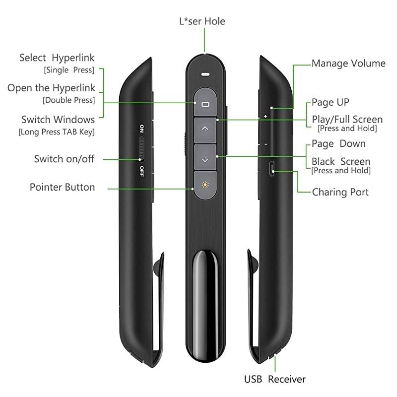 Presentation Clicker with Red Pointer for Cats, 100FT USB Presentation Remote Control, Volume Control Hyperlink Wireless Presenter Remote, Slide PowerPoint Clicker for Mac/Win/Computer/Laptop