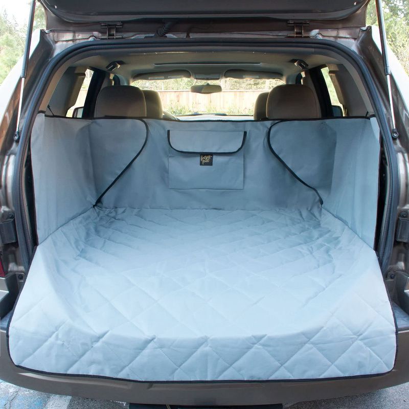 FrontPet XL 44 x 48 Inch Adjustable Padded Soft Quilt Interior SUV Cargo Cover Pet Liner with Storage Pocket and Suction Cup Installation, Gray