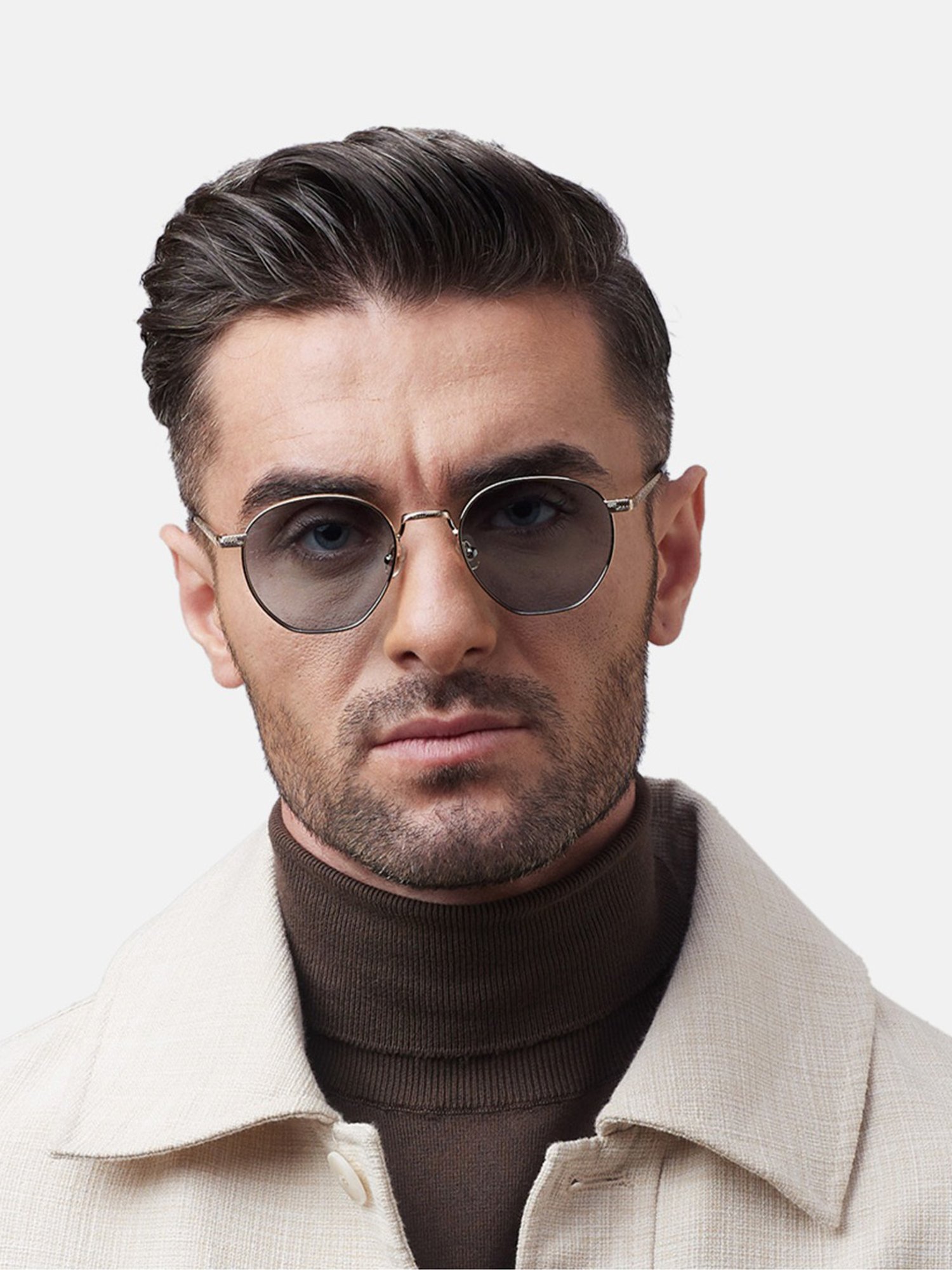 Shisen Fox Tora Light Gold-Light Blue Round Unisex UV Protection Sunglasses -50 mm