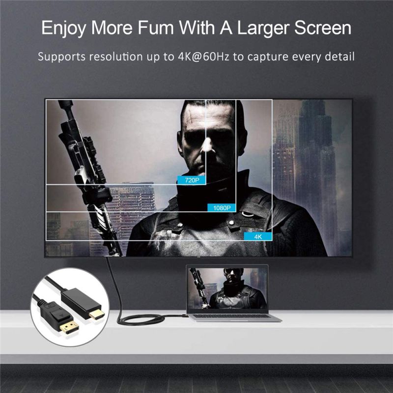 DisplayPort to HDMI HDTV Cable, 4K DisplayPort (DP) to HDMI Cable Upgraded, Gold Plated DP to HDMI Cable (6 Feet/1.8M), Compatible with PC, Laptop,Monitor