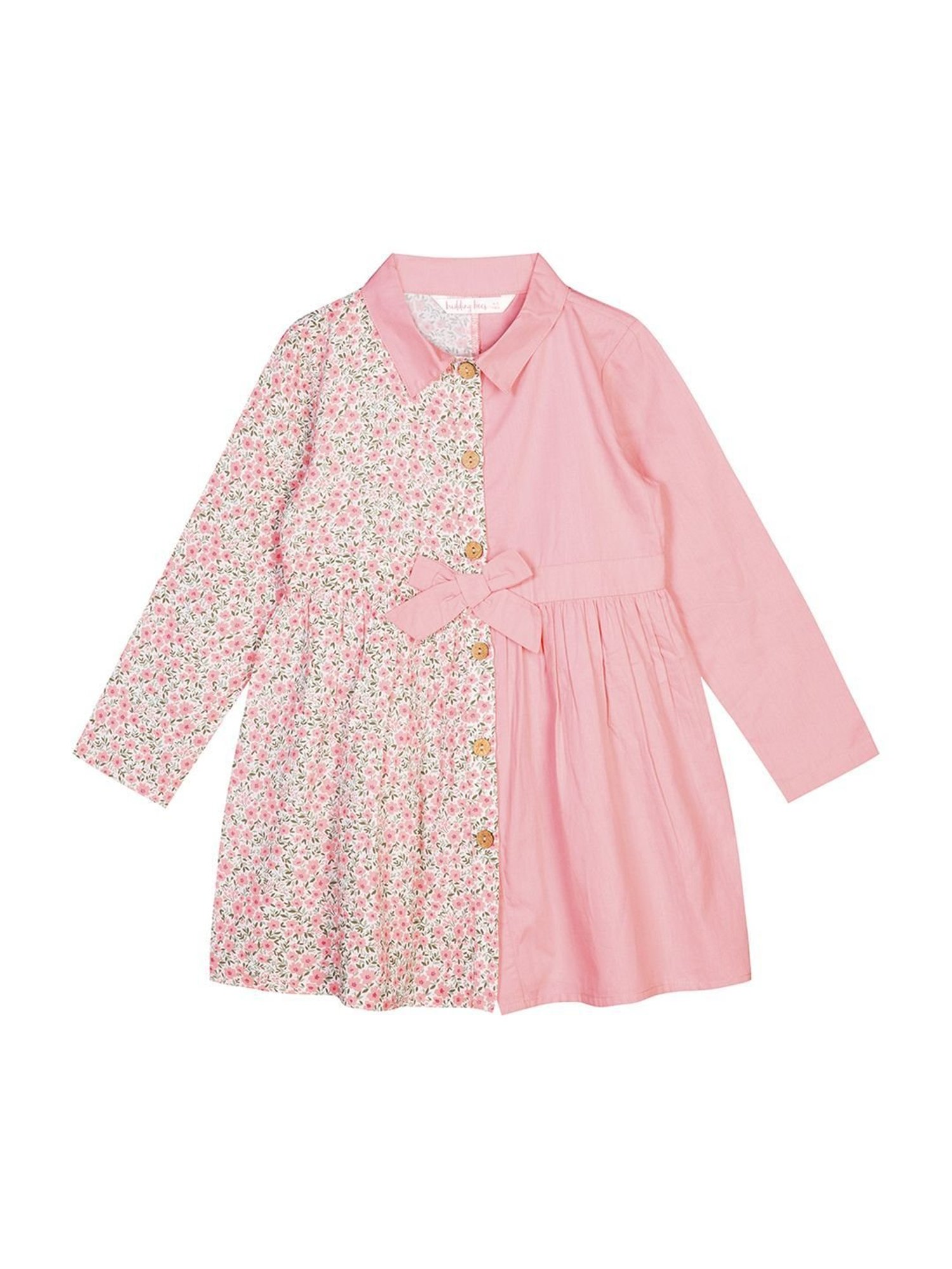 Budding Bees Kids Pink Cotton Printed Full Sleeves Dress