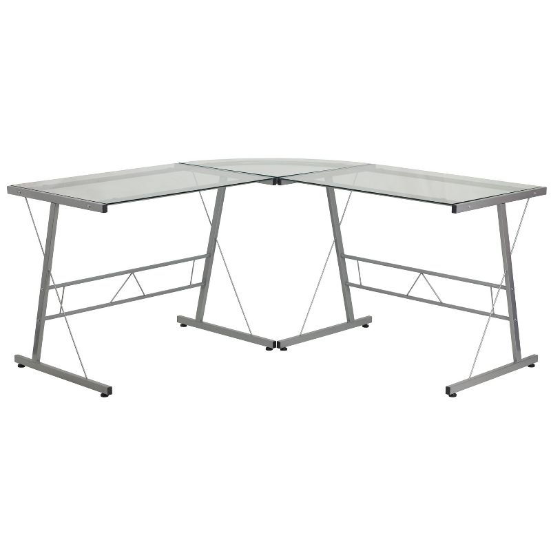 Glass L-Shape Computer Desk with Silver Frame Finish - Flash Furniture