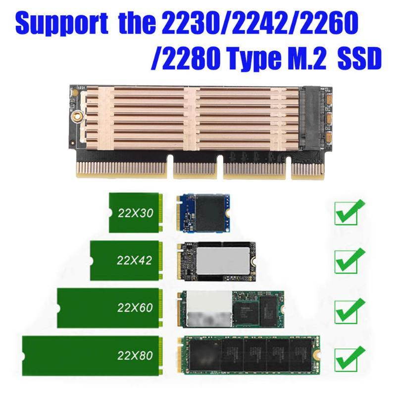 1U 2U Server NVMe NGFF Key M SSD M.2 NGFF to PCI-E 16x Adapter Extender Card with Heat Radiator for Windows7/8 / 10 / Linux