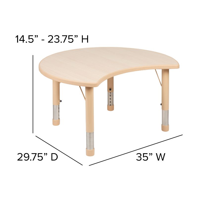 Emma and Oliver 25.125"W x 35.5"L Crescent Natural Plastic Adjustable Activity Table-Seats 4