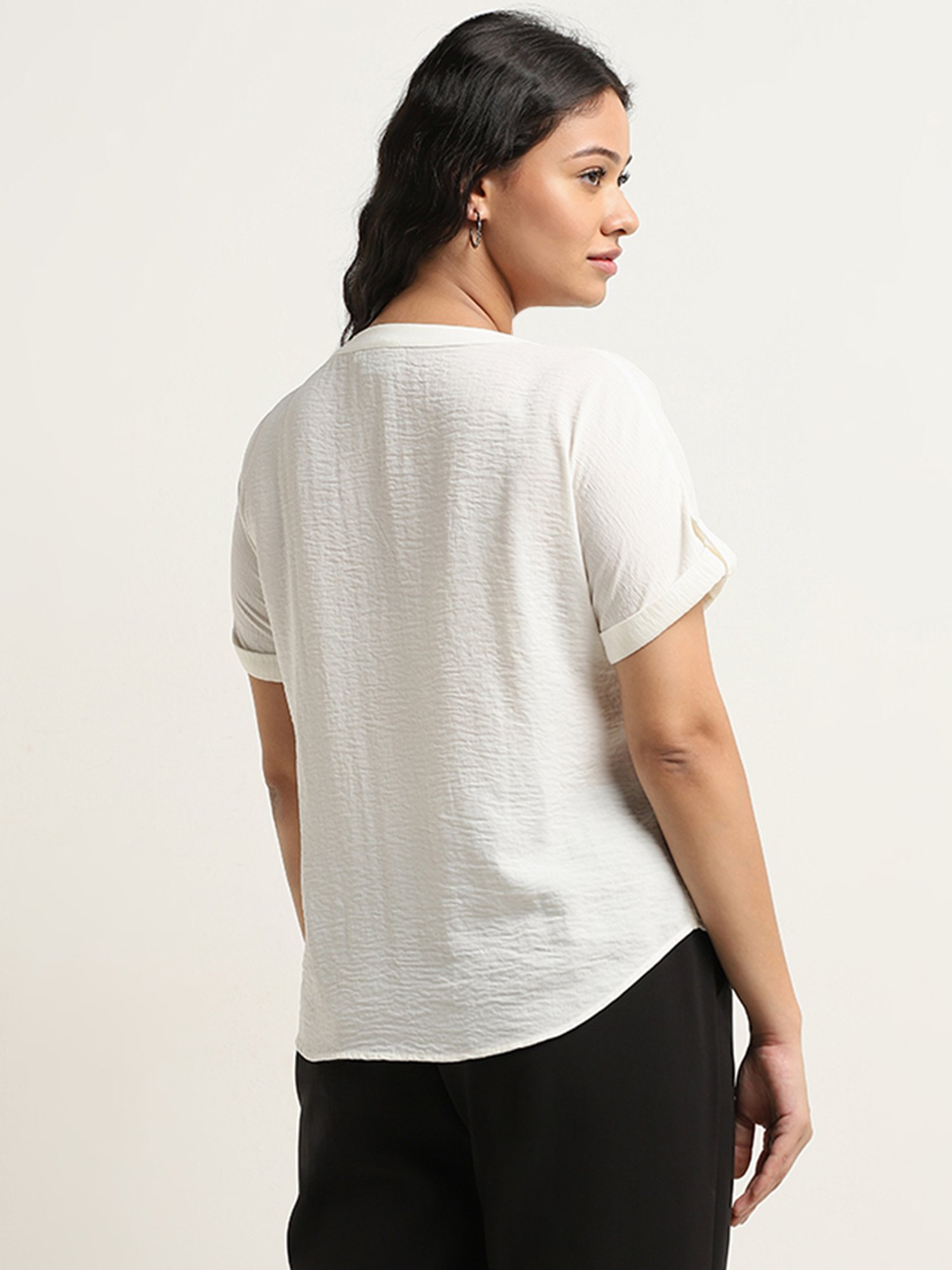 Gia by Westside White Pintuck Detailed Blouse