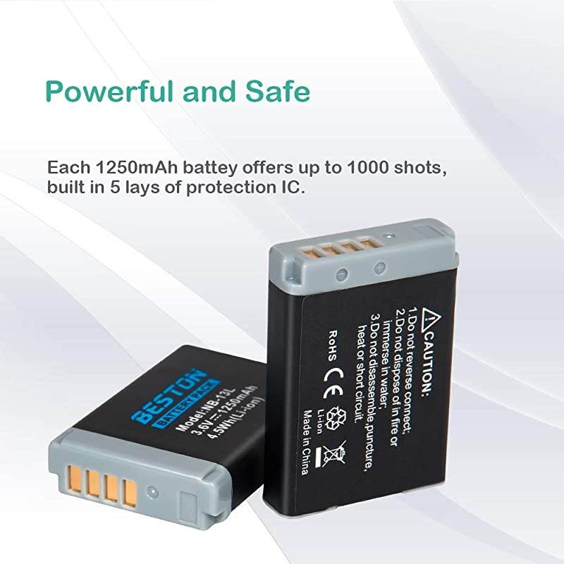 2-Pack NB-13L Battery Packs and USB Charger Set for Canon PowerShot SX720 HS, SX730 HS, SX740 HS, SX620 HS, G1 X Mark III, G5 X, G7 X, G7 X Mark II, G9 X, G9 X Mark II Cameras