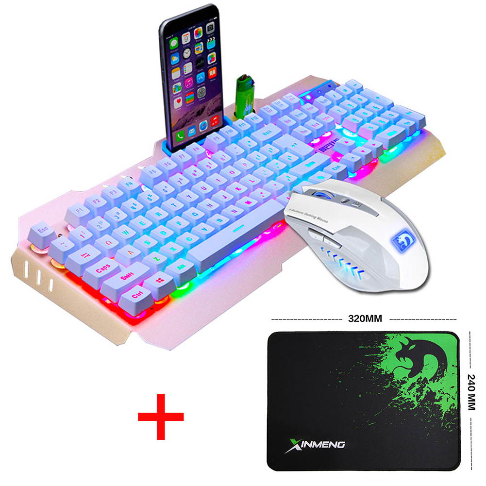UrChoiceLtd 2017 Technology Orange Yellow LED Backlit Multimedia Ergonomic Usb Gaming Keyboard with a Phone Stand and Lighter Stand + 2000DPI Gaming Mouse + Gaming Mouse Pad For Laptop Computer