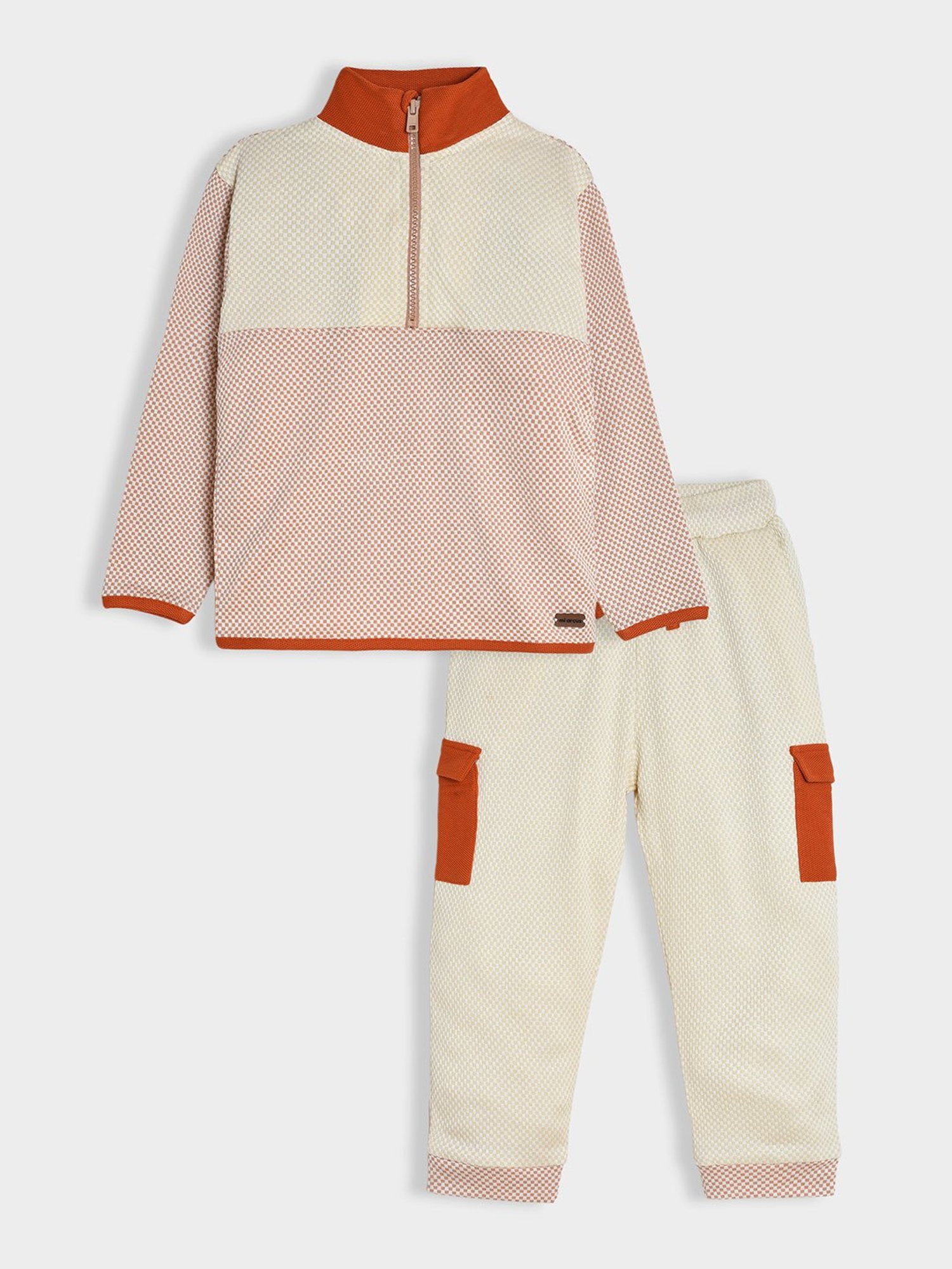 MiArcus Unisex Cream & Rust Printed Full Sleeves T-Shirt with Pyjamas