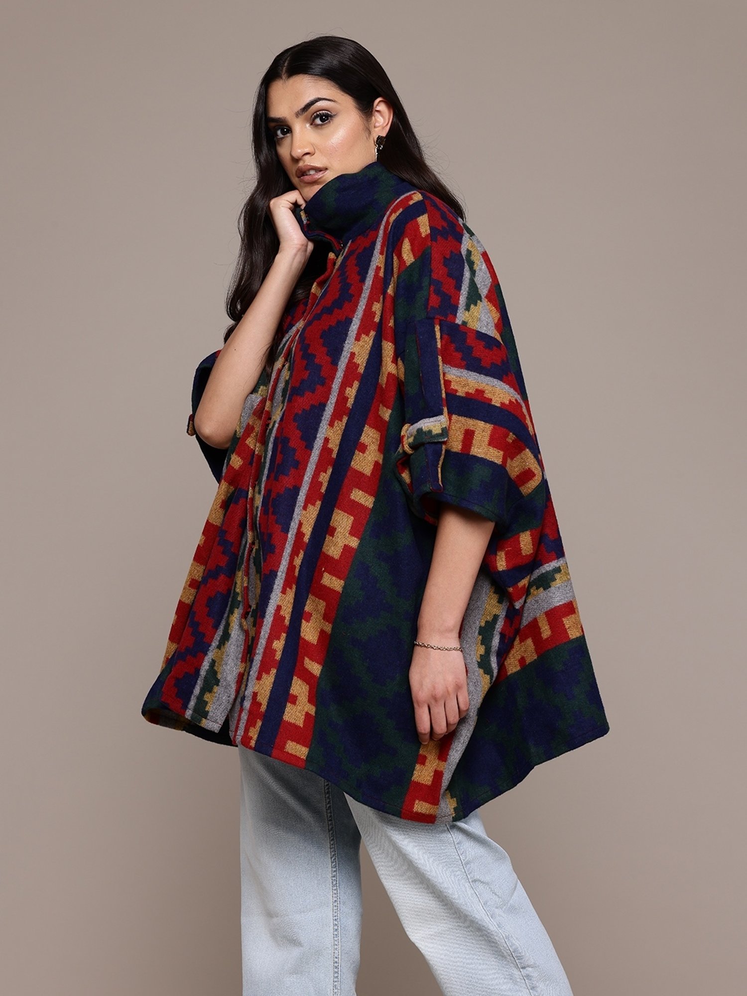aarke Ritu Kumar Blue Multi Poly Blend Abstract Shrug