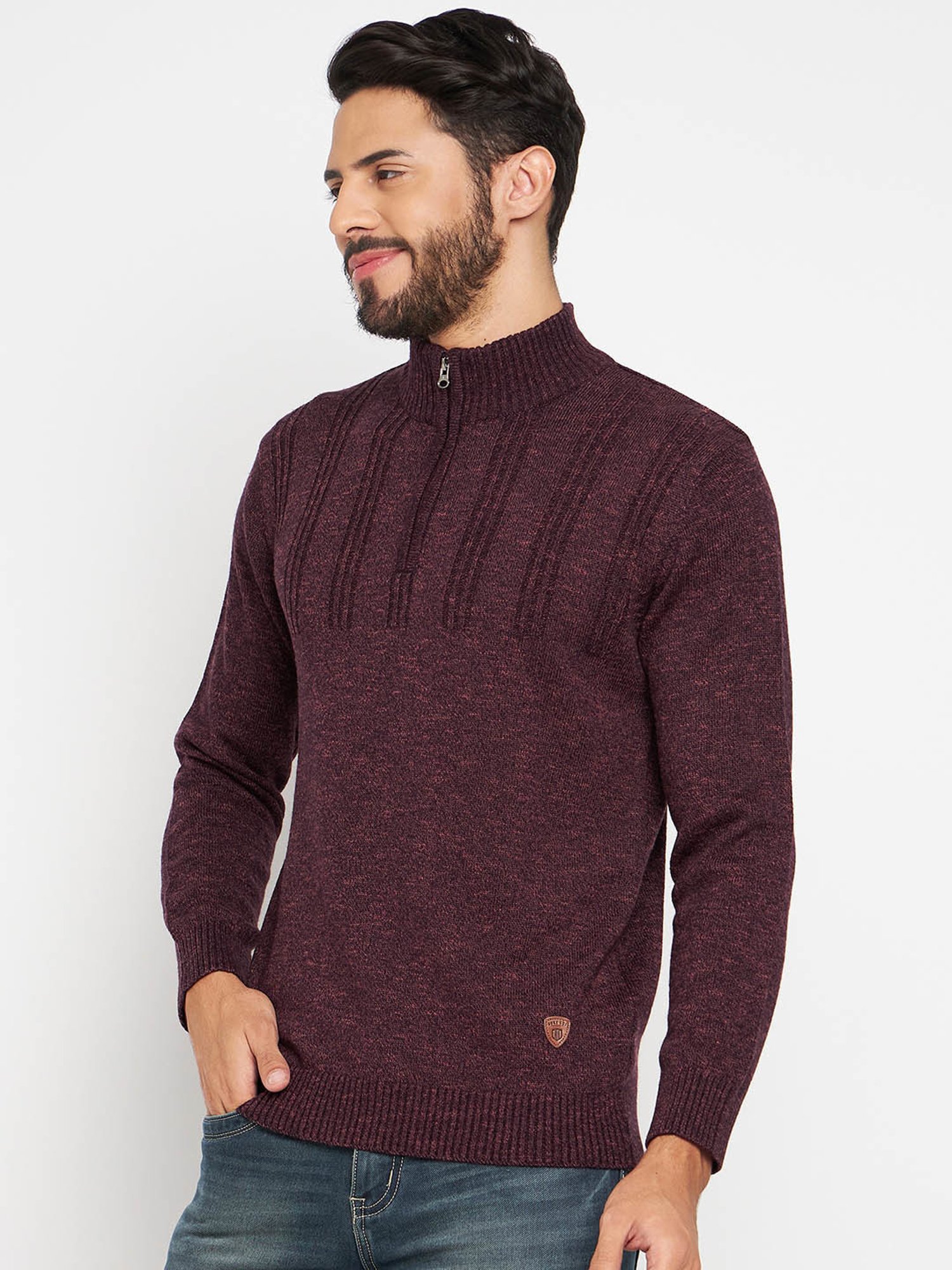 Duke Wine Self Striped Sweater