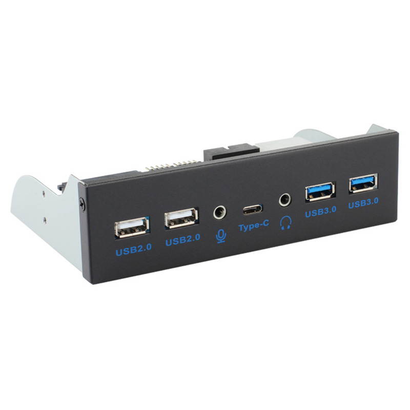 5.25 Inch Front Panel 5 Ports USB Hub w/ HD Audio Output Port & Microphone Input,USB 3.1 Gen 1(5Gbps) Type-C+2 x USB 3.0 & 2 x USB 2.0 w/ Integrate Internal USB 3.0 to 2.5 SATA III Adapter