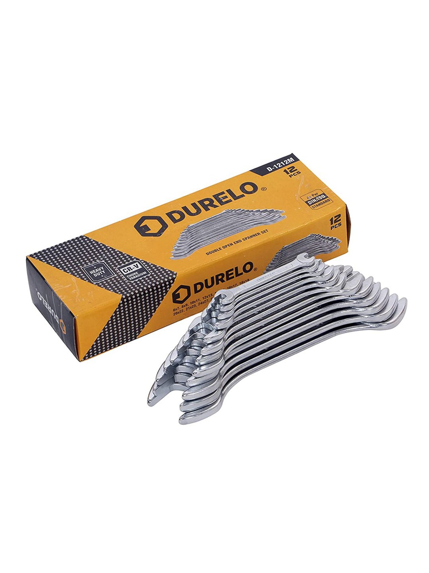 DURELO D-1212M 12 Piece Double Open End Spanner Set 6-22MM (Yellow)